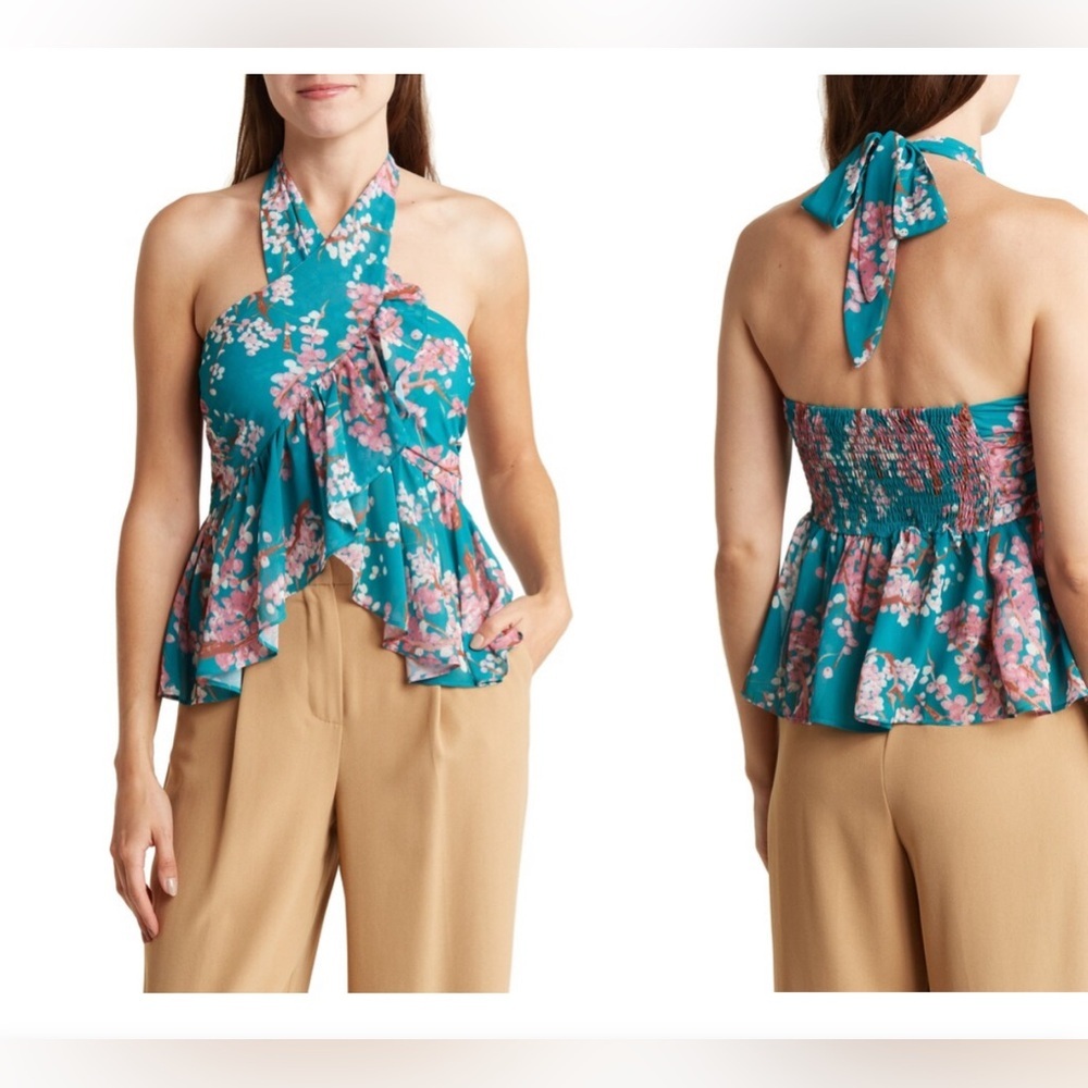 Lush Floral Ruffle Halter Top size medium